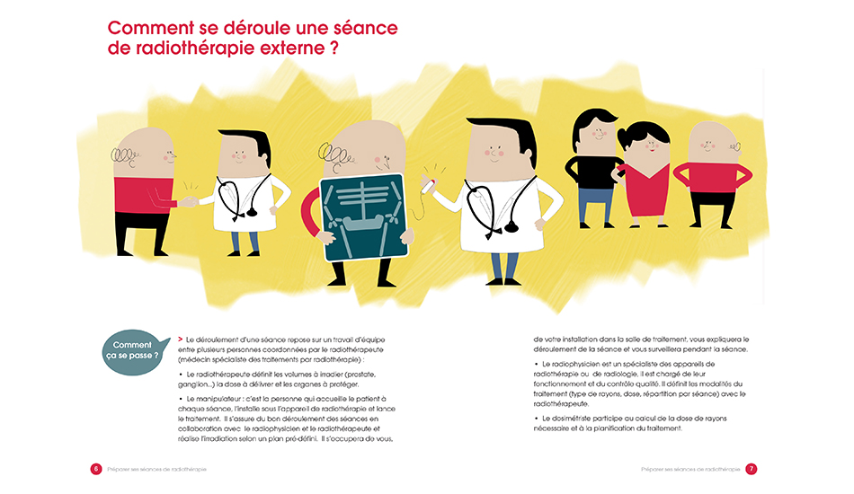 Radiothérapie - illustration de brochure médicale au ton décalé en oncologie 8 par Cé. Cecile Reverdy