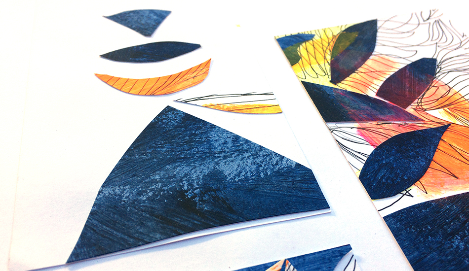 Technique mixte abstraite - Composition feu, bleu et orange fluo 1