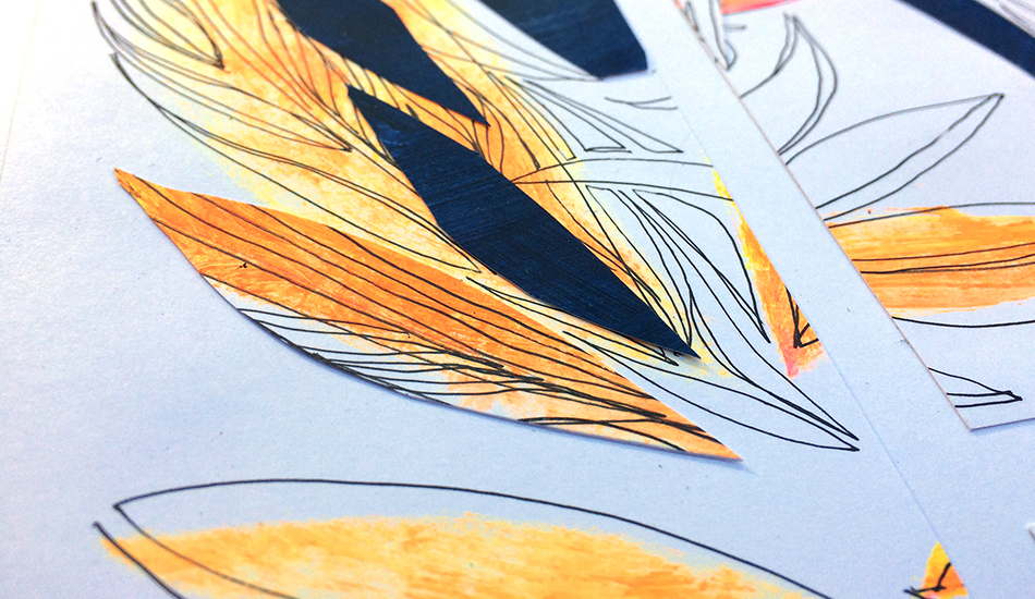 Technique mixte abstraite - Composition feu, bleu et orange fluo 6